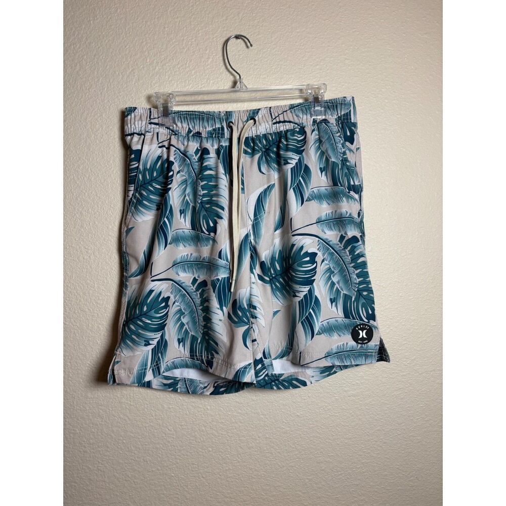 Hurley Mens Tropical Swim Trunks Size L Beige Green